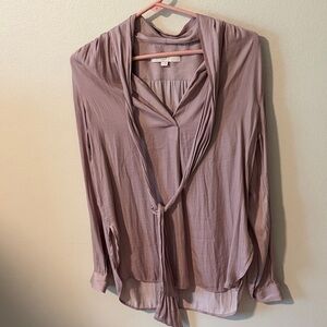 LOFT Mauve Tie-Neck Blouse